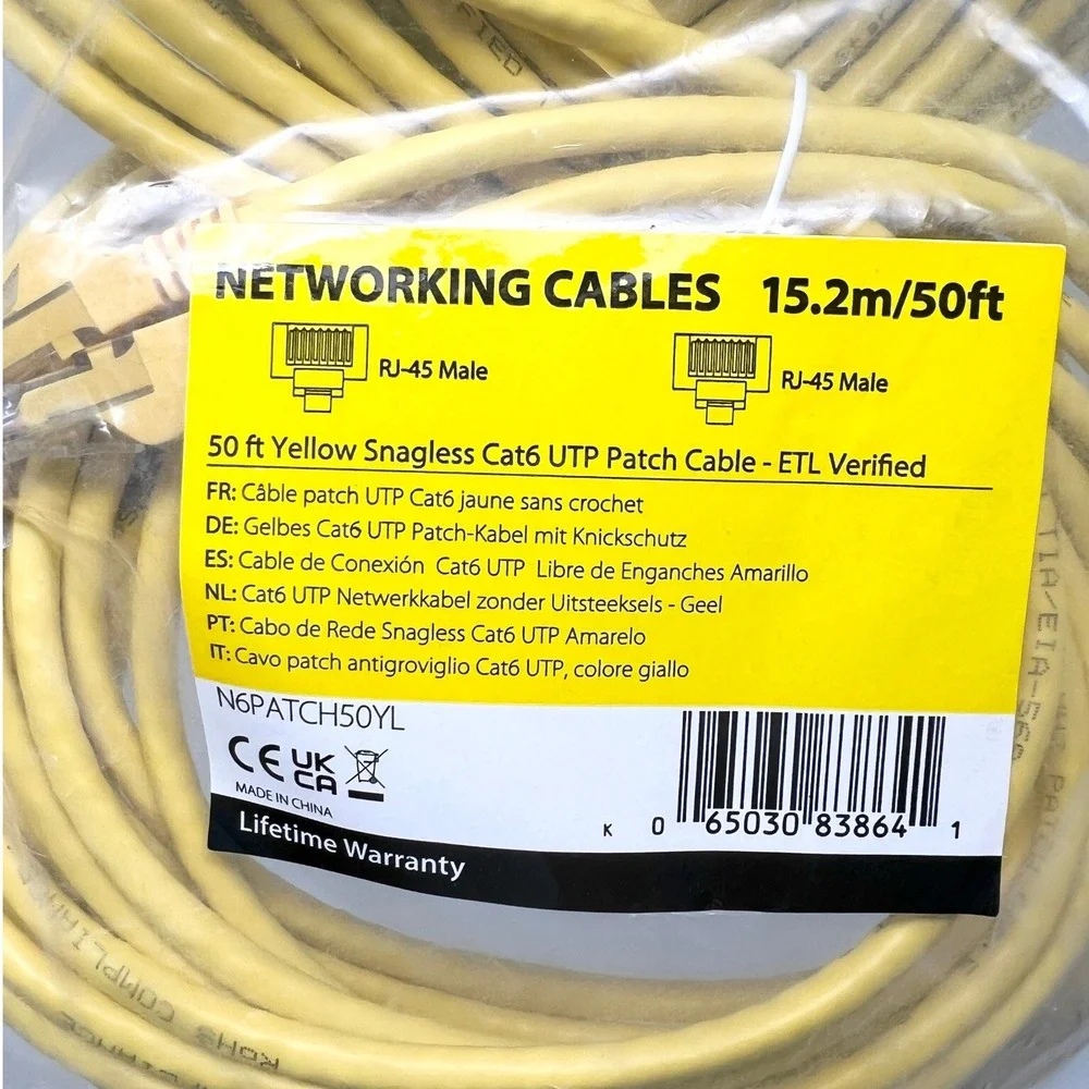 StarTech 50ft Yellow Cat6 Snagless‎ UTP Ethernet Patch Cable N6PATCH50YL NEW